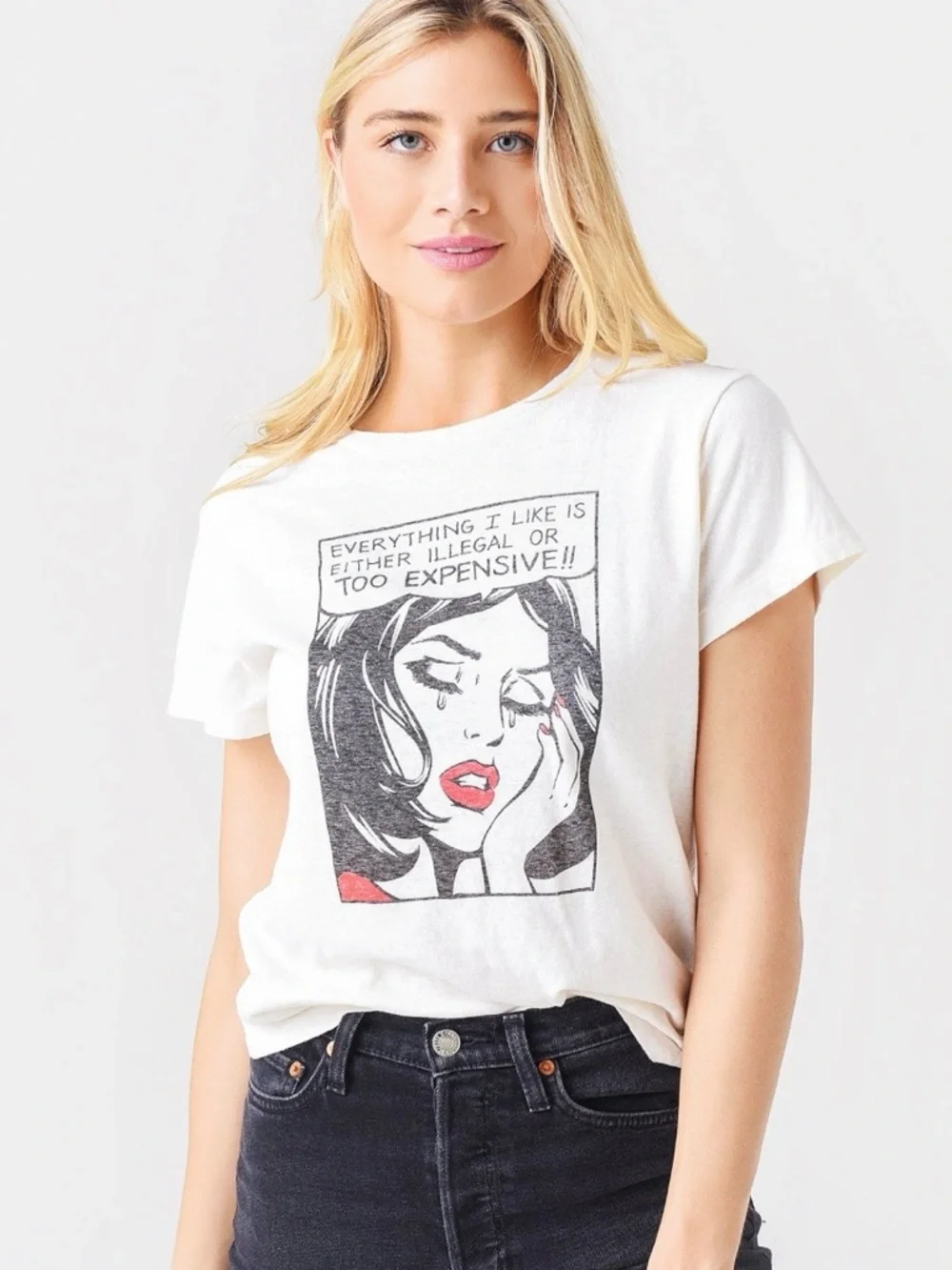 Re/Done White Graphic Pop-Art Tee with Red Accent - Picture 1 of 4